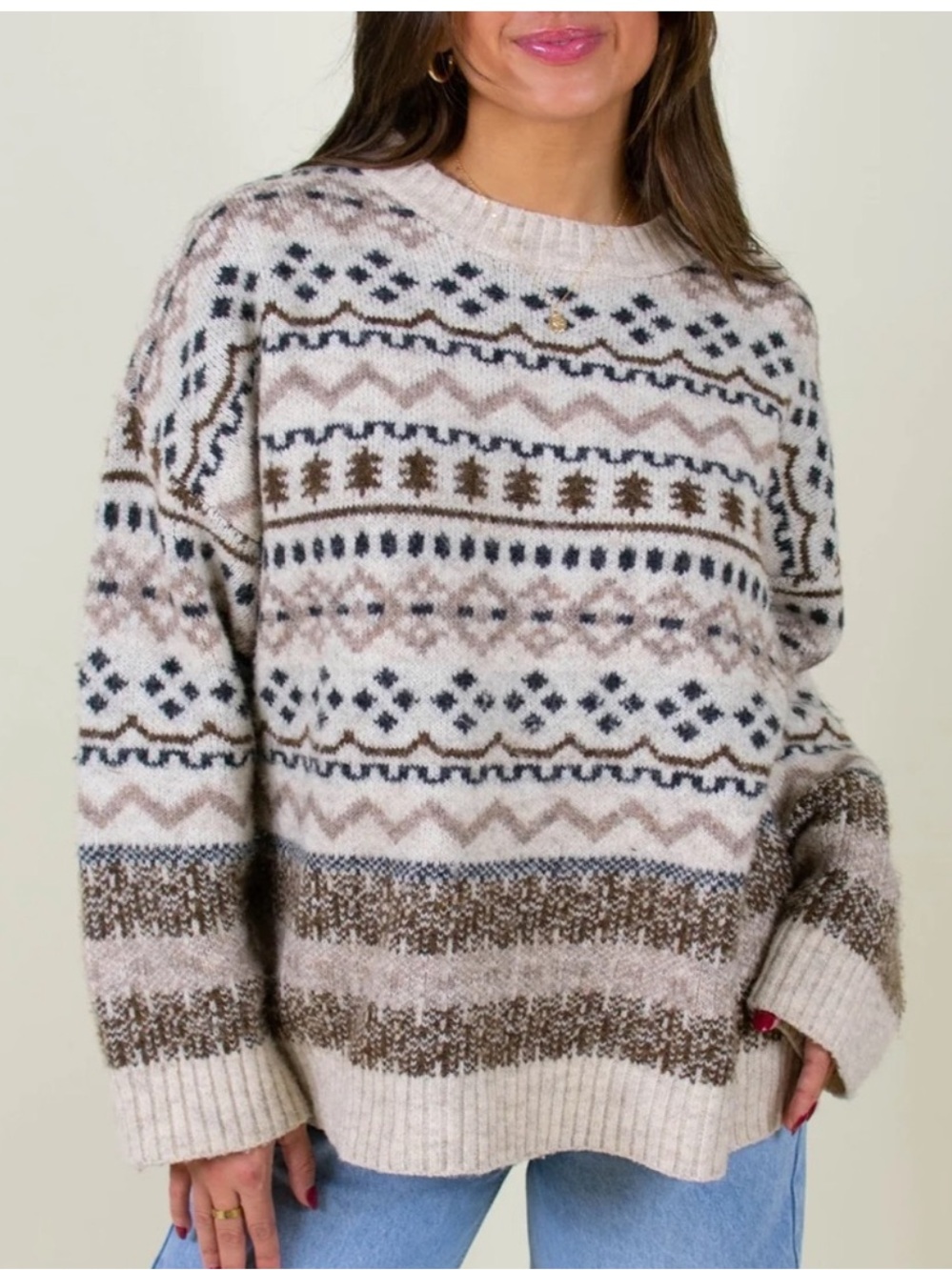 Grey Bandit Viral Cool Vibes Crewneck Sweater Fair Isle Sz L Cozy Gilmore - Picture 10 of 11